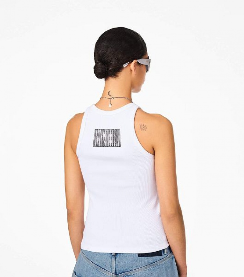 White Marc Jacobs The Icon Rib Women's Tanks | 94531FWLU