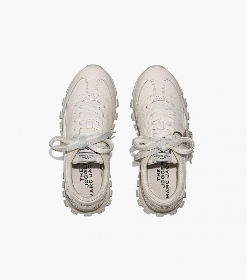 White Marc Jacobs The Leather Jogger Women's Sneakers | 01439DQEB