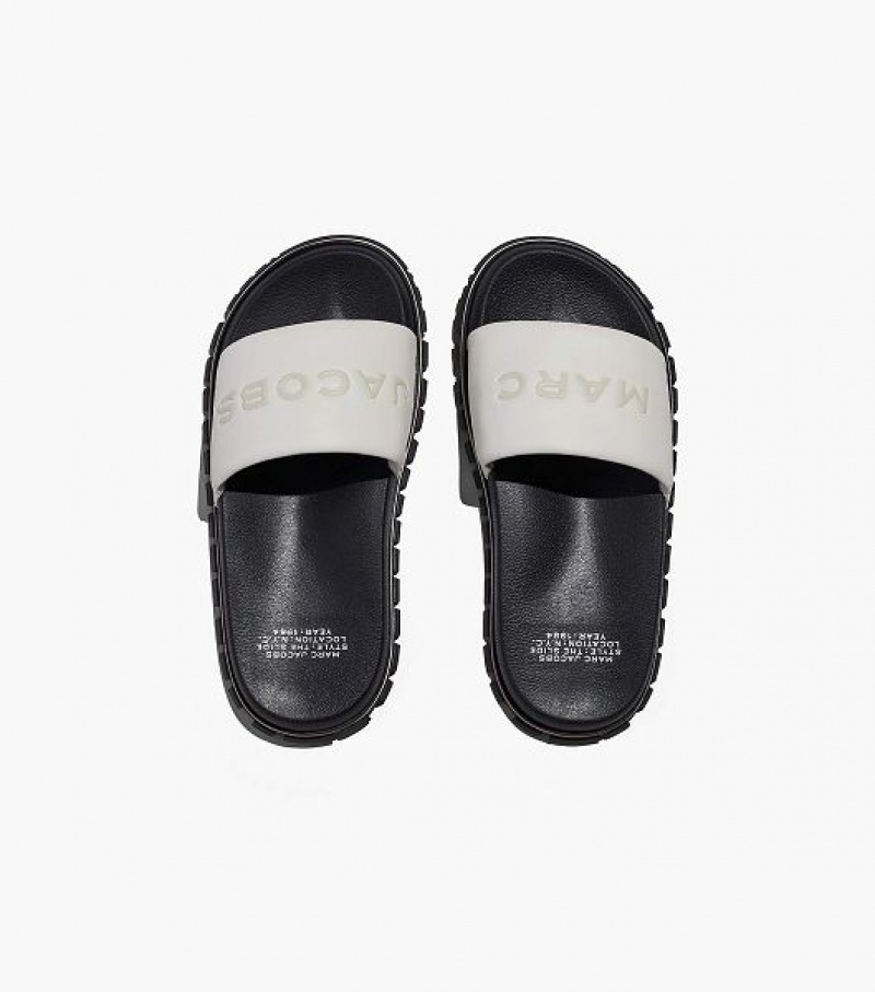 White Marc Jacobs The Leather Women's Slides | 93742TGSJ