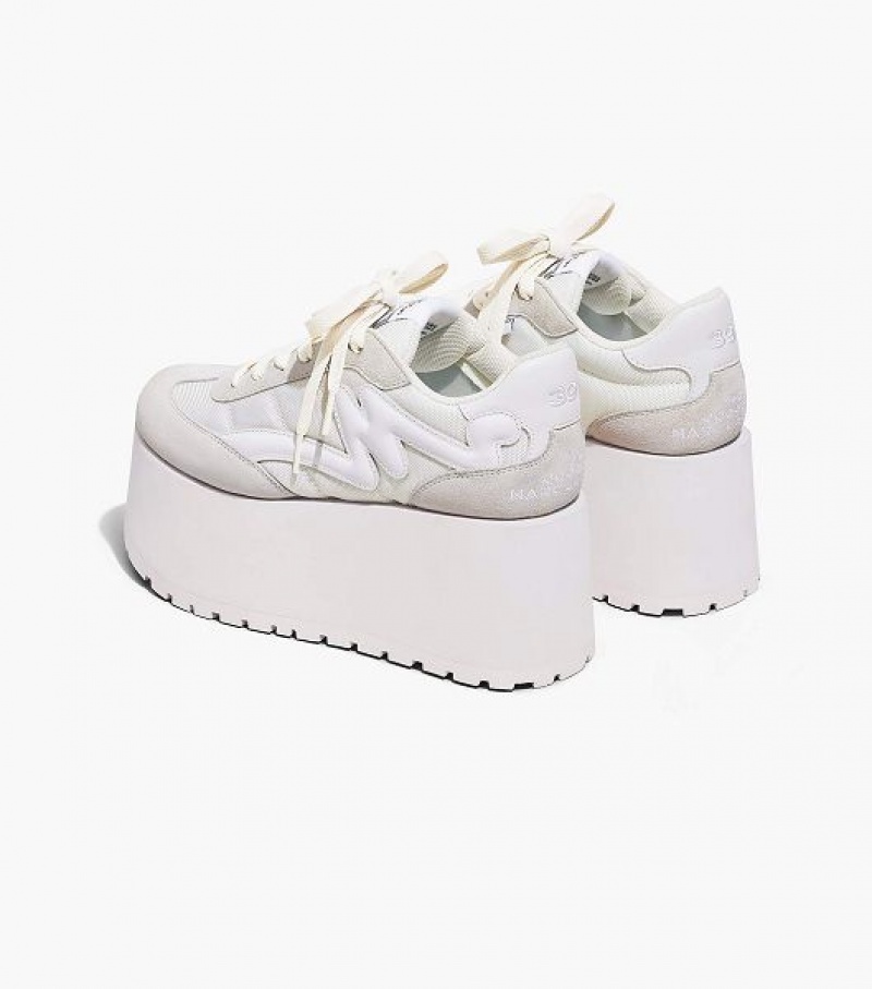 White Marc Jacobs The Platform Jogger Women's Sneakers | 48260FANW