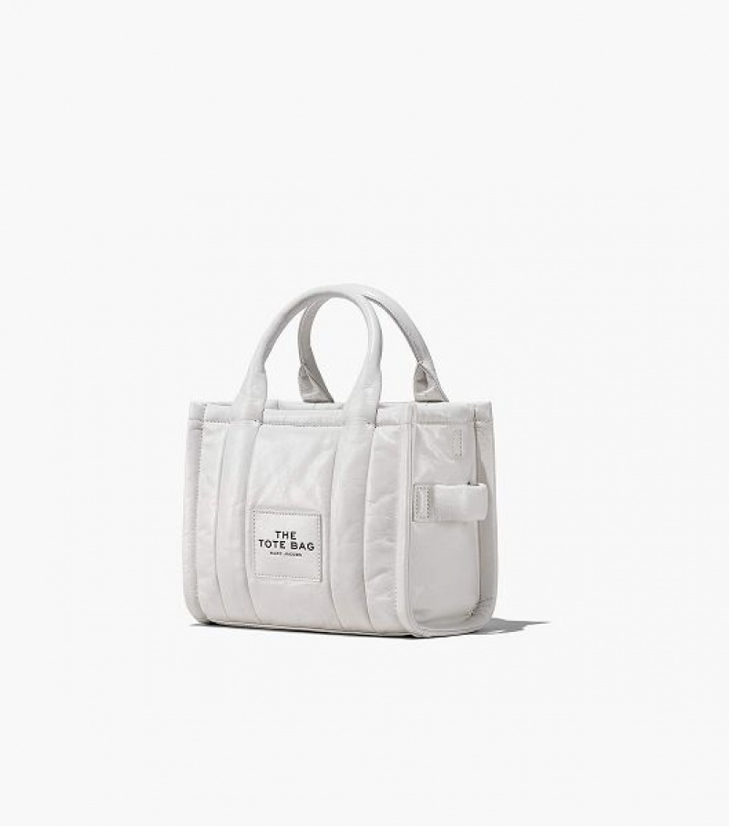 White Marc Jacobs The Shiny Crinkle Leather Small Women's Tote Bags | 83164YGNJ