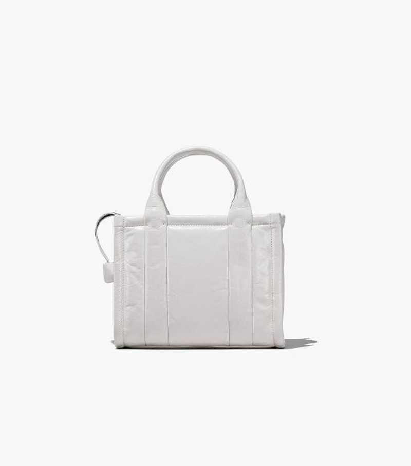 White Marc Jacobs The Shiny Crinkle Leather Small Women's Tote Bags | 83164YGNJ