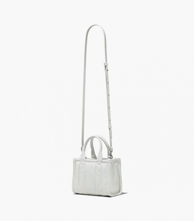 White Marc Jacobs The Shiny Crinkle Leather Mini Women's Tote Bags | 20483MWBU