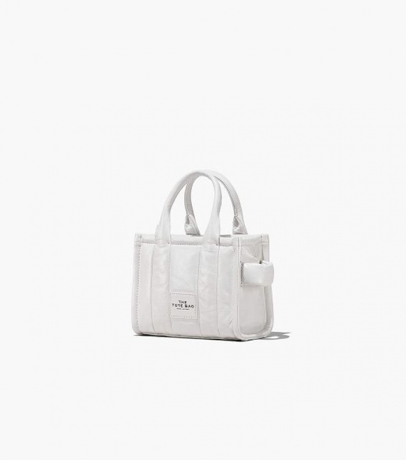 White Marc Jacobs The Shiny Crinkle Leather Mini Women's Tote Bags | 20483MWBU