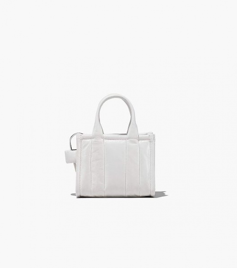 White Marc Jacobs The Shiny Crinkle Leather Mini Women's Tote Bags | 20483MWBU