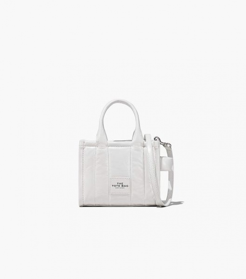 White Marc Jacobs The Shiny Crinkle Leather Mini Women\'s Tote Bags | 20483MWBU